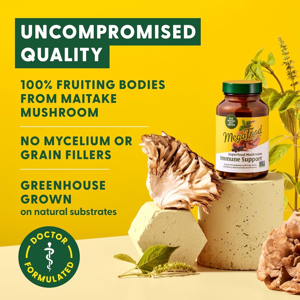 MegaFood Superfood Mushroom Immune Support - Maitake Mushroom Supplement with Elderberry & Holy Basil to Help Support a Healthy Immune System - Doctor Formulated, Vegan - 60 Capsules, 30 Servings 5