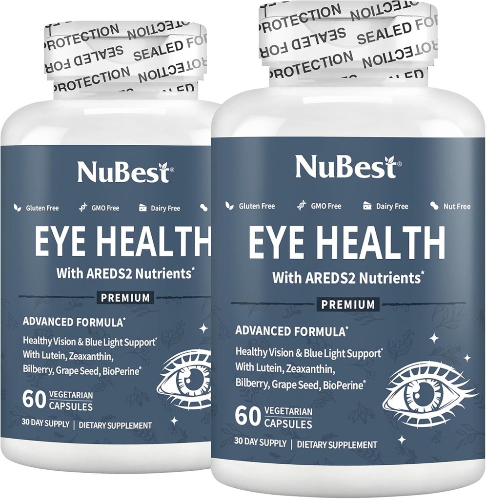 NuBest AREDS 2 Eye Vitamins with Beta Carotene Carrot Powder, 20mg Lutein, 4mg Zeaxanthin, Bilberry, Grape Seed, BioPerine, B-Complex, Multivitamin for Eye Health | Pack 2 2