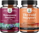 Bundle of Soy Free Menopause Supplement for Women for Night Sweats Hot Flashes Mood Support and Hormone Balance and Herbal Thyroid Support Complex - Mood Enhancer Energy Supplement for Thyroid Health 2