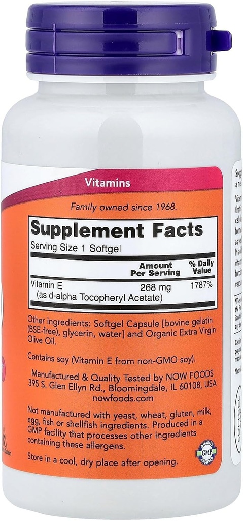 Now Foods - Vitamin E D Alpha Tocopheryl Acetate 400 IU - 100 Softgels 3
