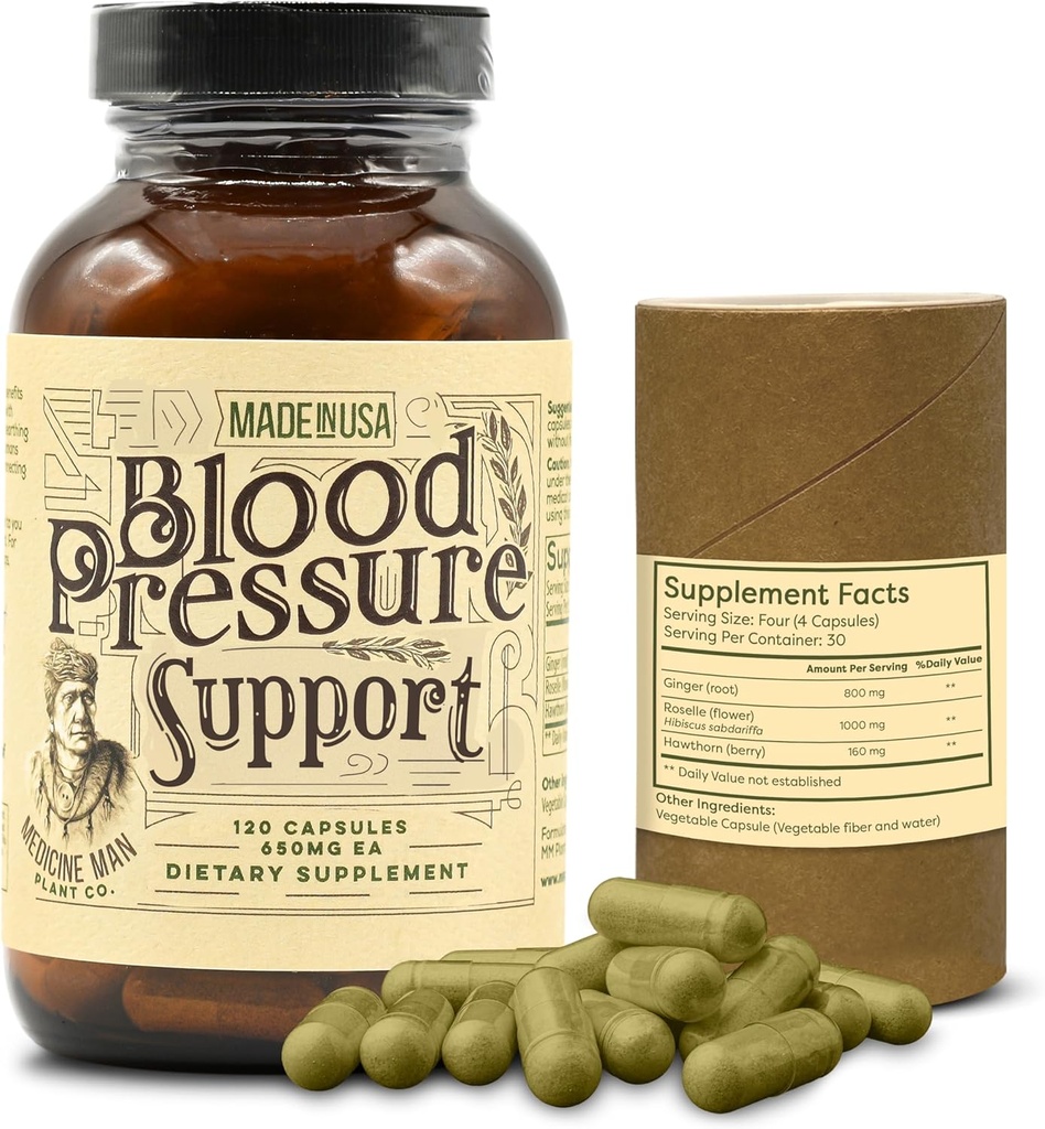 Medicine Man Plant Co. Blood Pressure Support 120 Capsules - Natural Herbal Pills with Hawthorn, Rosella Hibiscus, and Ginger - Organic and Herbal Supplement 2