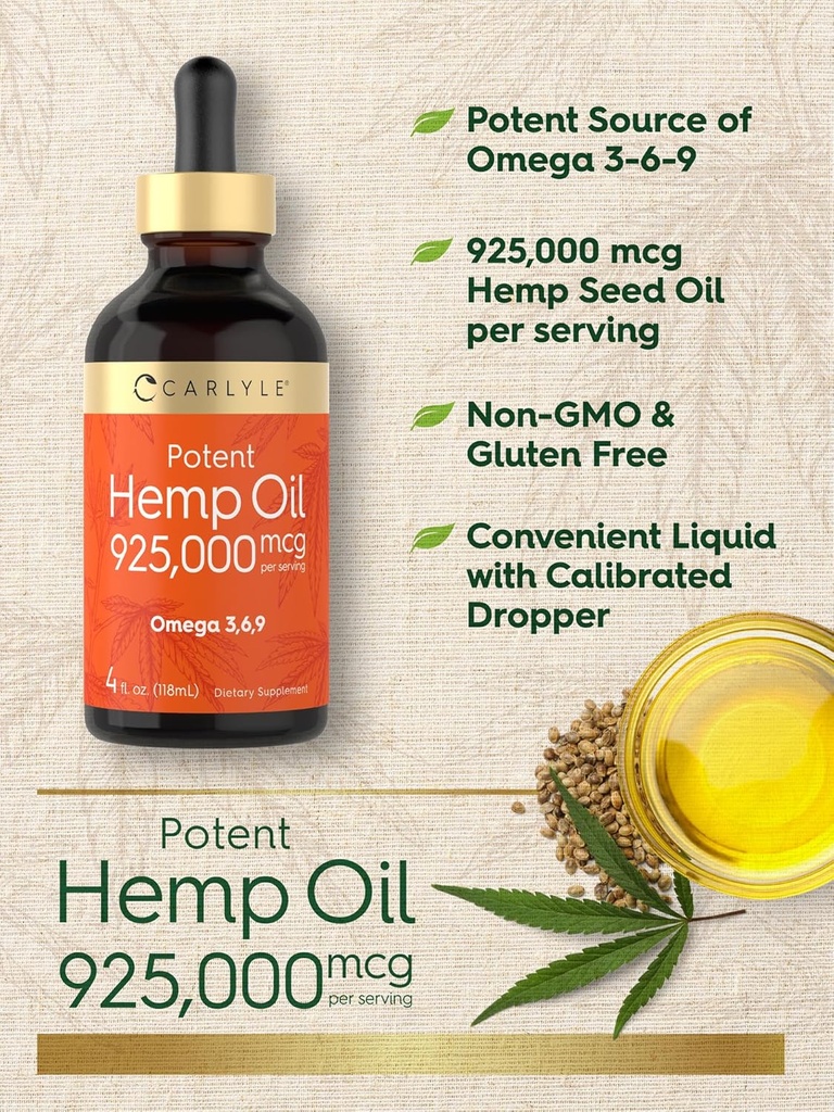 Carlyle Hemp Seed Oil 925,000 mcg | High Potency | Contains Omega 3,6,9 | Cold Pressed | Vegetarian, Non-GMO, Gluten Free 5