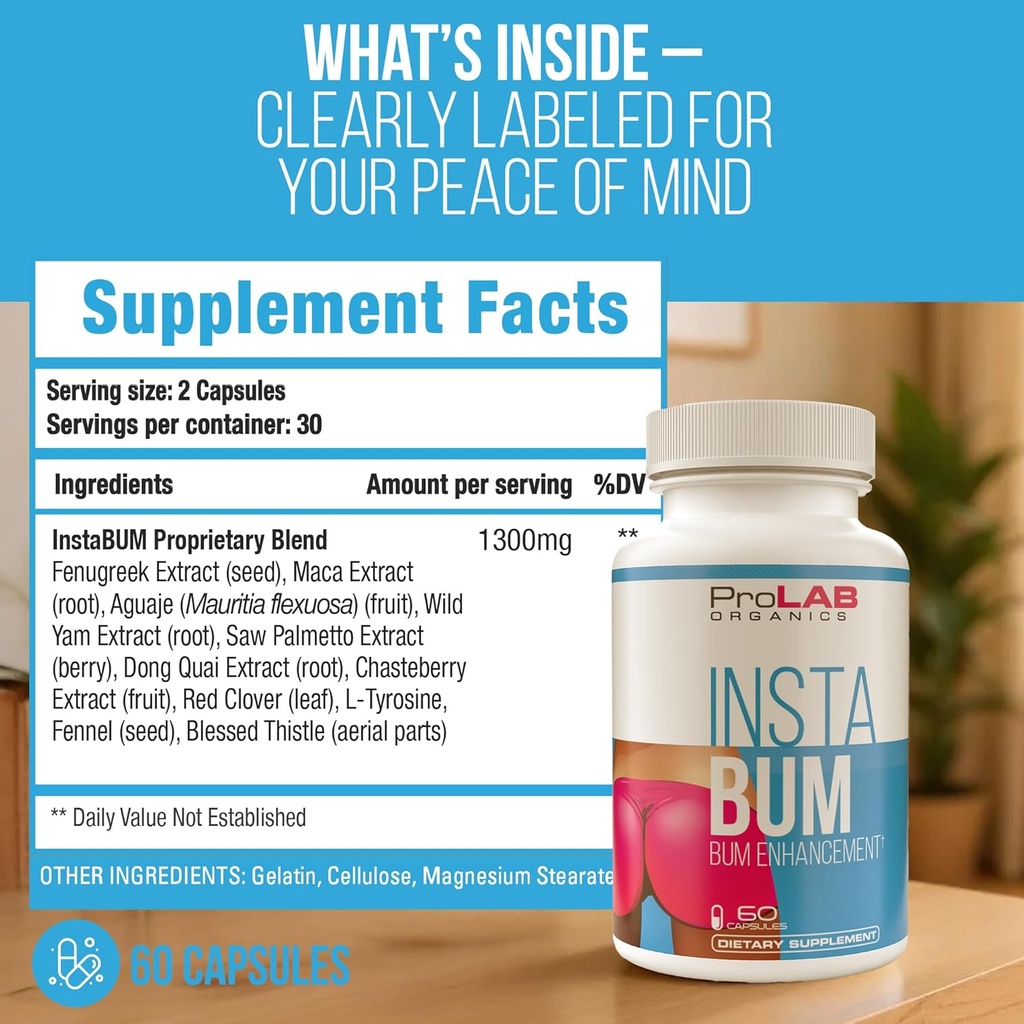 InstaBum Bum Enhancement Pills – Lift, Shape, and Fill Glutes – Fast Growth for Bigger Butt and HIPS – No Gummies. Visible Results in 1-2 Weeks 6