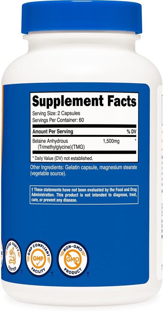 Nutricost Betaine Anhydrous Caps 1500mg, 60 Servings Per Bottle (2 Bottles) 6