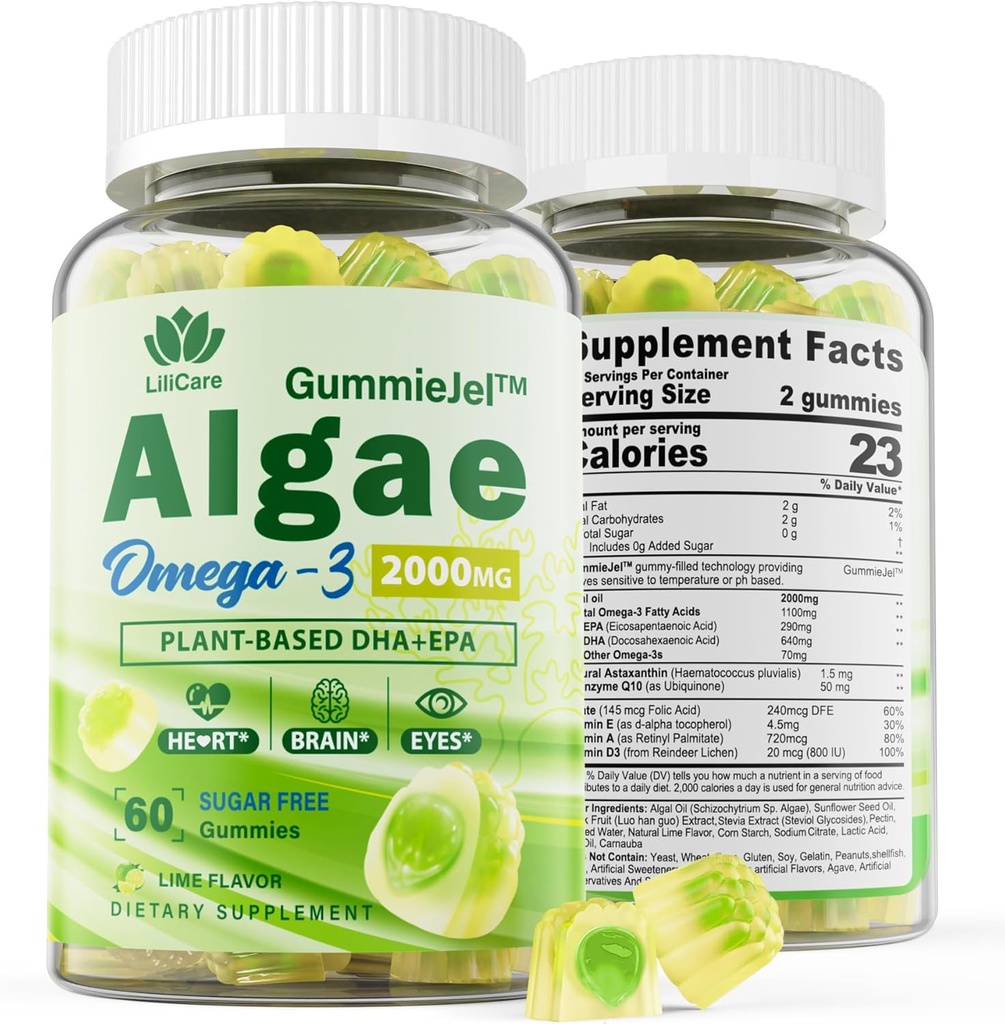 Sugar Free Omega 3 Fatty Acid 2000mg With 640mg DHA & 290mg EPA, Multivitamin, CoQ10, Astaxanthin + Ginger Filled Gummies for Nausea - Stomach Relief - Ultra Absorption for Digestive Support 3