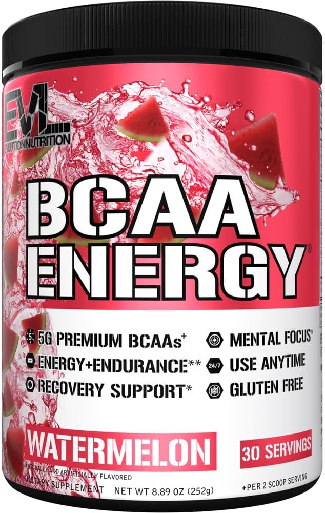 EVL BCAAs Amino Acids Powder - BCAA Energy Pre Workout Powder for Muscle Recovery Lean Growth and Endurance - Rehydrating Post Workout Recovery Drink with Natural Caffeine - Watermelon 2