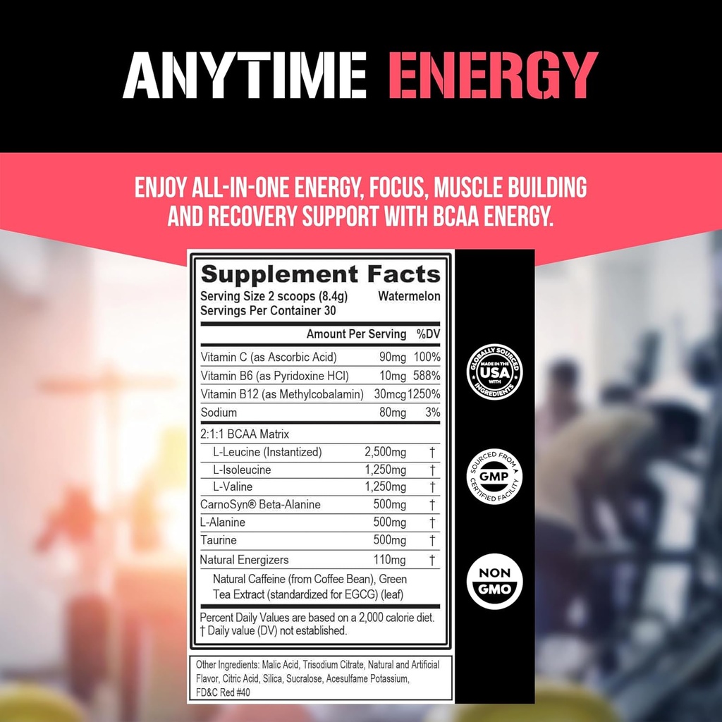 EVL BCAAs Amino Acids Powder - BCAA Energy Pre Workout Powder for Muscle Recovery Lean Growth and Endurance - Rehydrating Post Workout Recovery Drink with Natural Caffeine - Watermelon 6