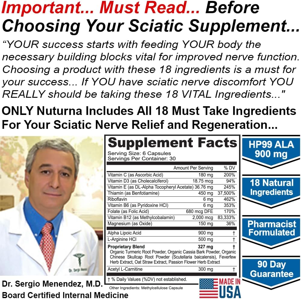 Sciatica Nerve Support Supplement with 900 mg HP-99 Alpha Lipoic Acid Formula - Max Strength ALA for Feet Hands Fingers Legs - Ultra Potent 18 in 1 Natural Peripheral Nerve Vitamins - 180 Capsules 4