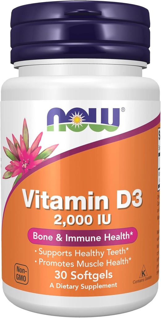 NOW Foods Supplements, Vitamin D-3 2,000 IU, High Potency, Structural Support*, 30 Softgels 2