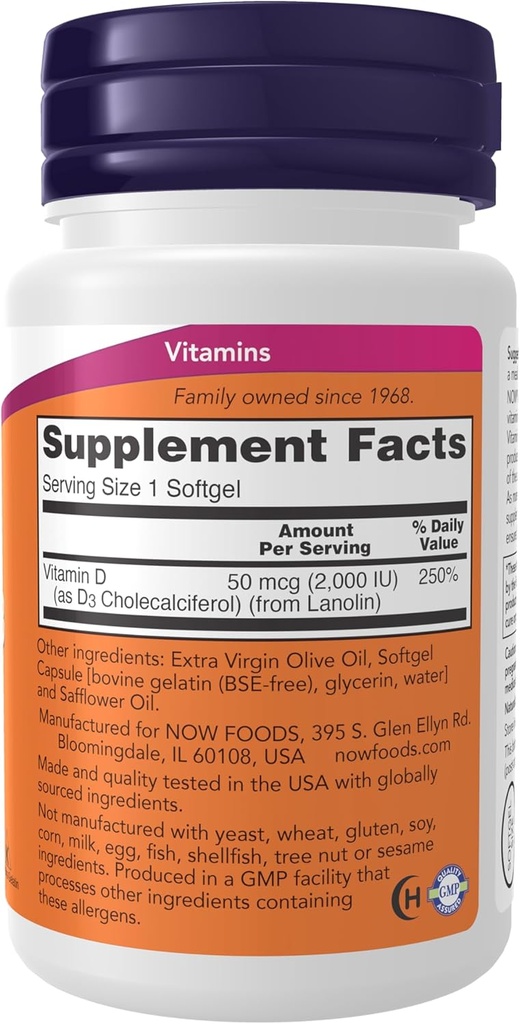 NOW Foods Supplements, Vitamin D-3 2,000 IU, High Potency, Structural Support*, 30 Softgels 3