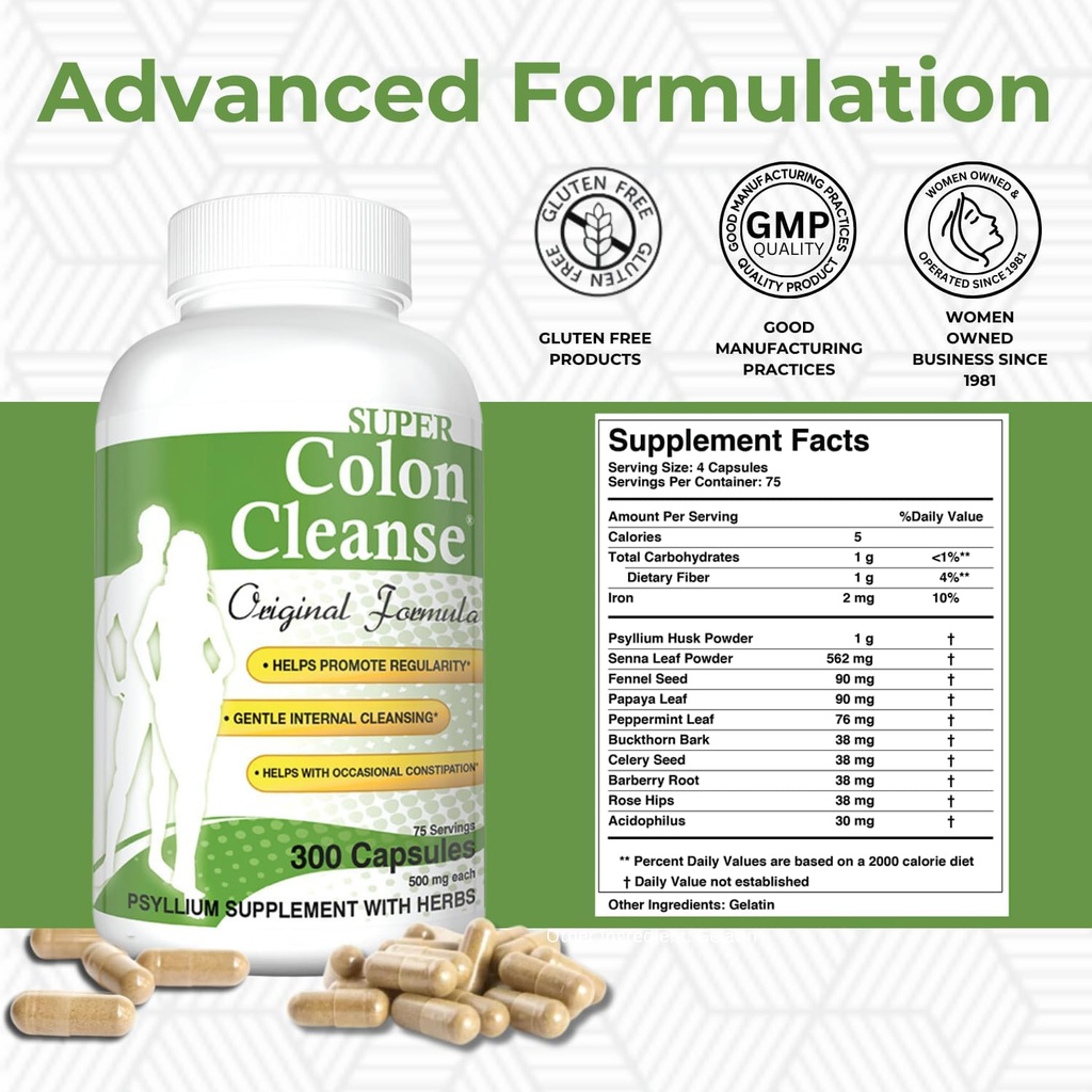 Health Plus Super Colon Cleanse Original Formula (1990-2025), 300 Capsules, 6 Cleanses - Digestive Support, Constipation Relief with Psyllium Husk and Senna Leaf 3