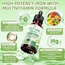 Liquid Iron Supplement for Women Men & Kids, Vegan Iron Drops with Vitamin C D, B12, B-Complex, High Potency Liquid with Multivitamin for Anemia, Energy Support, Blood, Magnesium Gentle 3