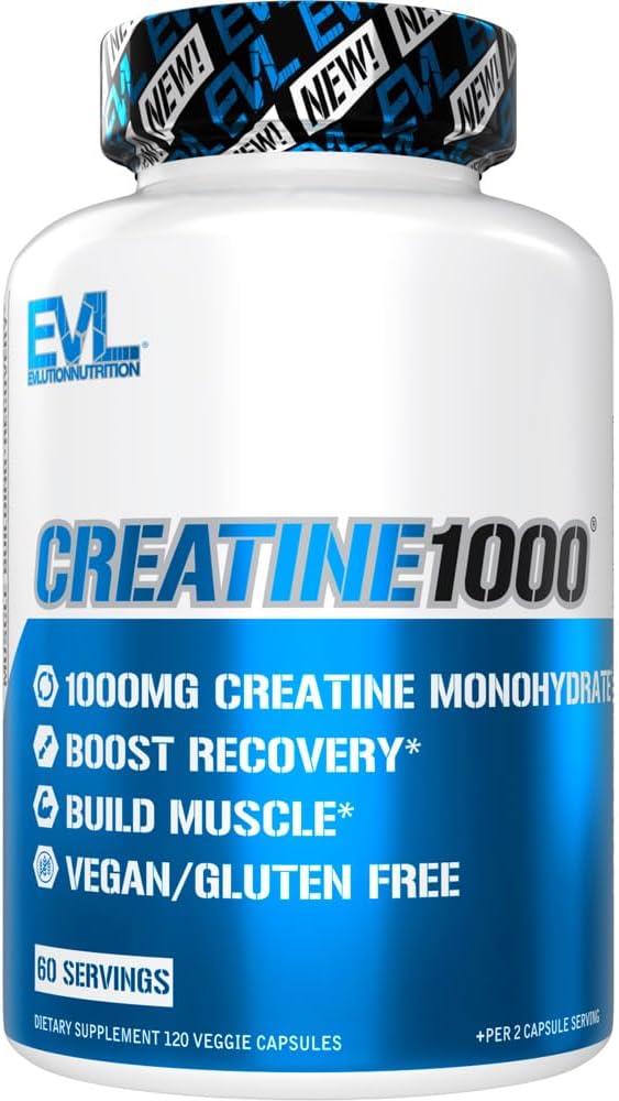 Evlution Pure Creatine Monohydrate Capsules 1000mg Nutrition Pre and Post Workout Recovery Vegan Creatine Pills for Gains and Muscle Recovery Supplement - Muscle Builder for Men 2