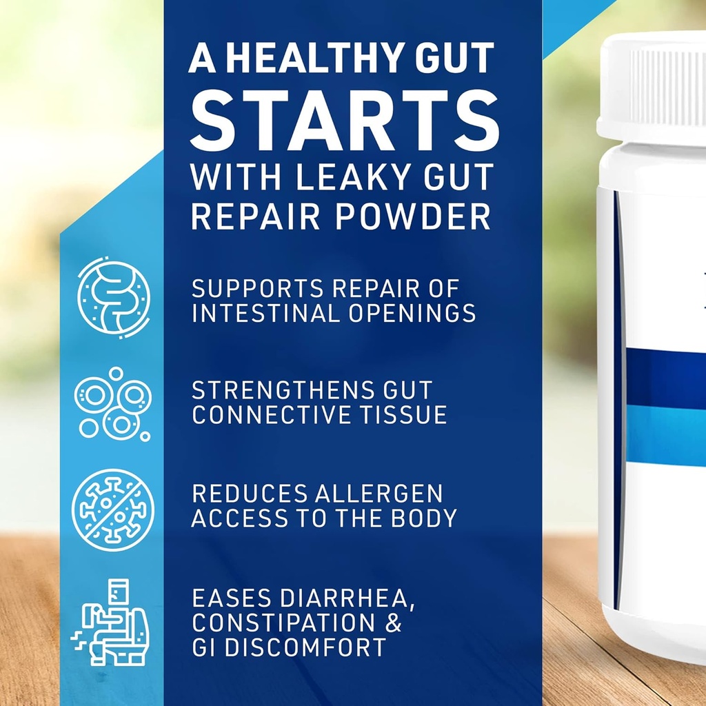 Leaky Gut Repair Gut Health Support Powder Glutamine Slippery Elm for IBS Heartburn Relief Bloating to Soothe Stomach for Women & Men Capsules (Unflavored) 180g 5
