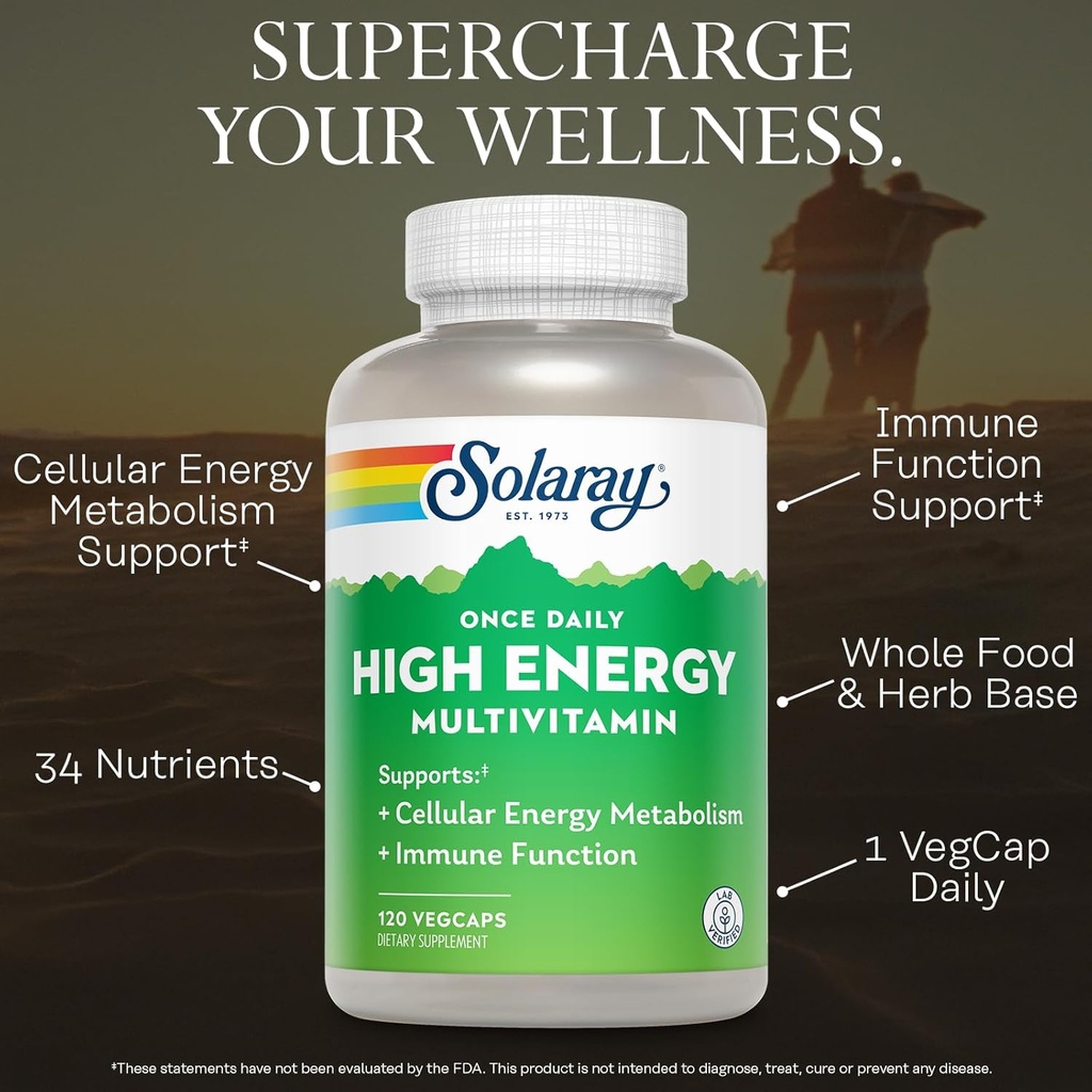 SOLARAY Once Daily High Energy Multivitamin for Women and Men - Energy Supplements - Immune Support w/Vitamin C, A, D and E, Vitamin B Complex, Trace Minerals, 60-Day Guarantee, 120 Serv, 120 VegCaps 4