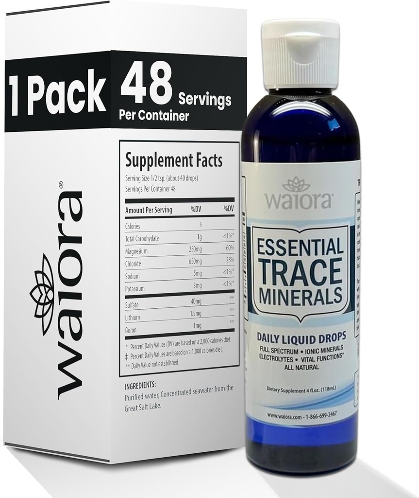 Waiora Essential Trace Minerals | Help Replenish Lost/Depleted Mineral | 60+ Ionic Trace Minerals | Support Body’s Vital Functions, pH Balance | Plus Electrolytes for Hydration (1 Bott / 48 serv) 2