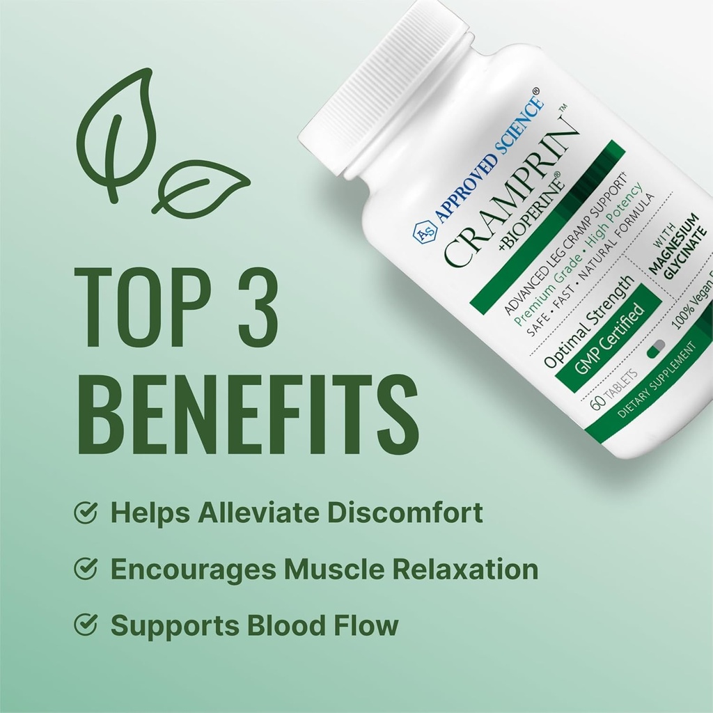 Approved Science Cramprin - High Absorption Magnesium, Vitamin B Complex, BioPerine - 6 Month Supply - 2 Bottles - Vegan 4