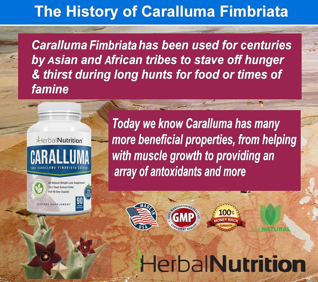 Herbal Nutrition Caralluma Fimbriata 180 Capsules Two Bottle Pack Maximum Strength 10:1 Extract Ratio 1200mg All-Natural Diet, Energy, Endurance and Weight Management Supplement 6