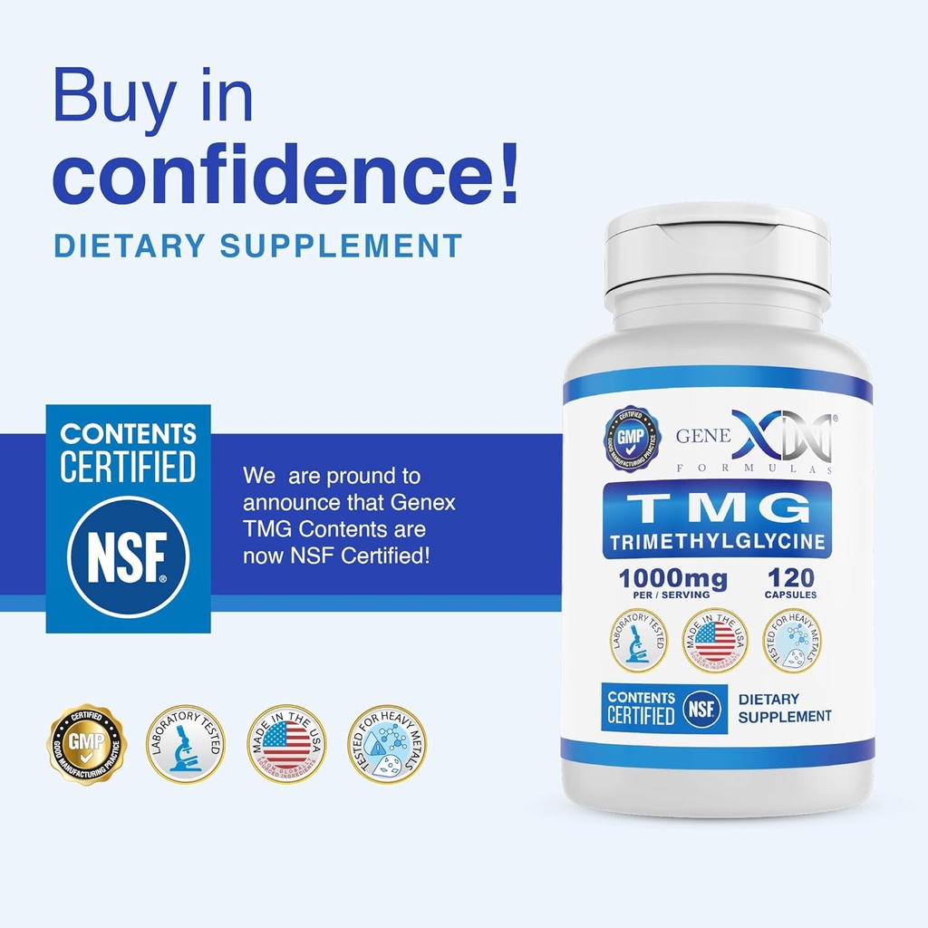 Genex Formulas TMG Supplement 1000mg (360 Capsules) - NSF Certified for Safety, Quality & Label Accuracy - Betaine Anhydrous Trimethylglycine - Liver Supplement - Gluten Free & Non-GMO - 30-Day Supply 3