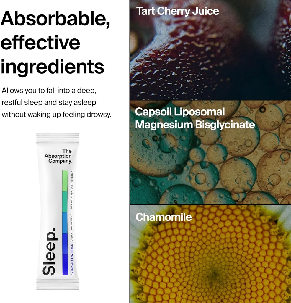 Sleep Aid Powder - Calming Drink for Deep Sleep with Liposomal Saffron, Magnesium & PharmaGABA Melatonin-Free Natural Supplement to Reduce Stress and Improve Sleep Quality Chamomile Lemonade 7 Sticks 4