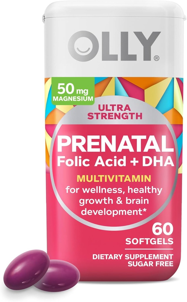 OLLY Prenatal Multivitamin Softgels and Palmer's Cocoa Butter Stretch Mark Lotion, 60 Count and 8.5 Ounces 3