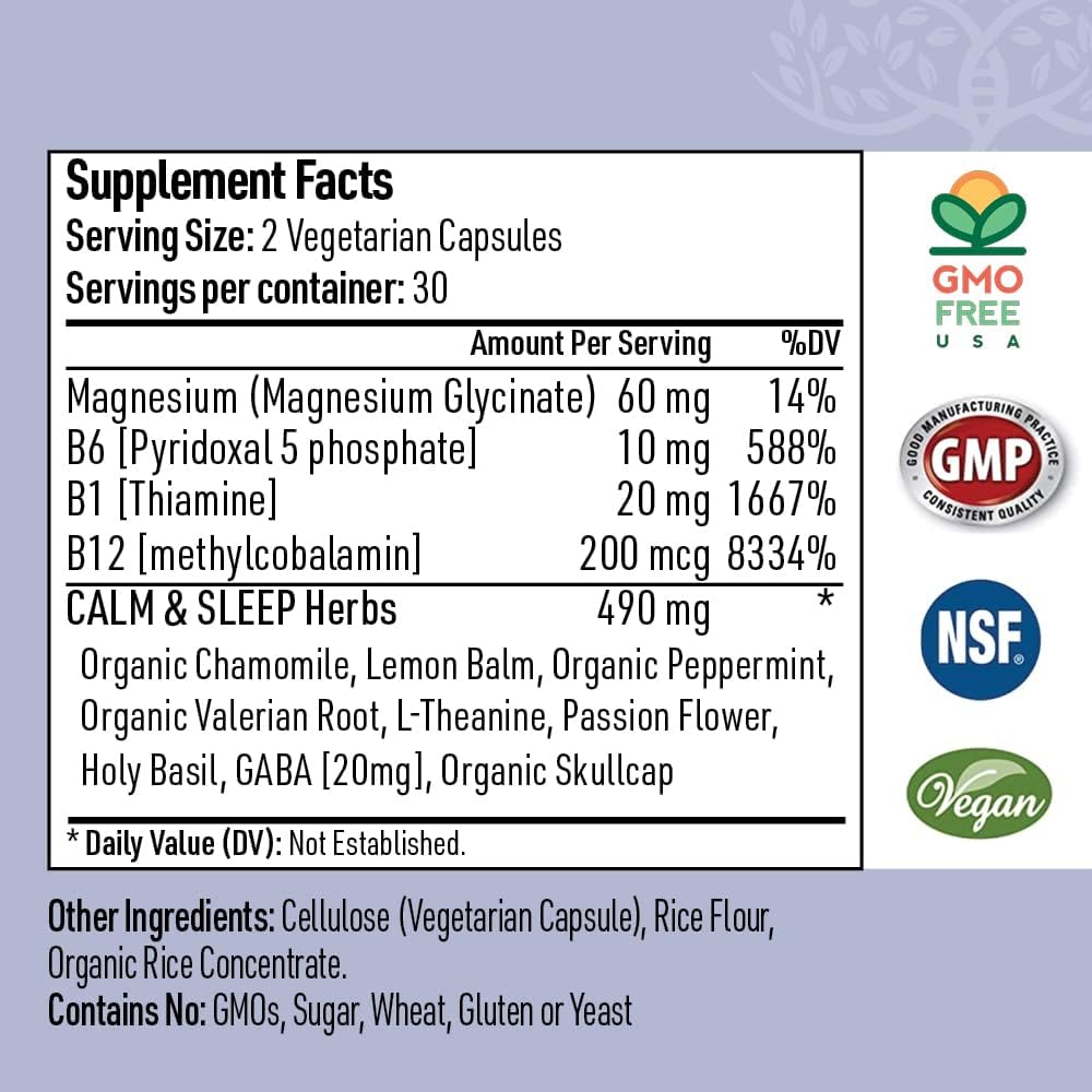 Zen Sleep | Non-Addictive Sleep Aid w/Adrenal Support. Contains Magnesium and Organic Herbs; Chamomile, Lemon Balm, Passion Flower, No melatonin 3