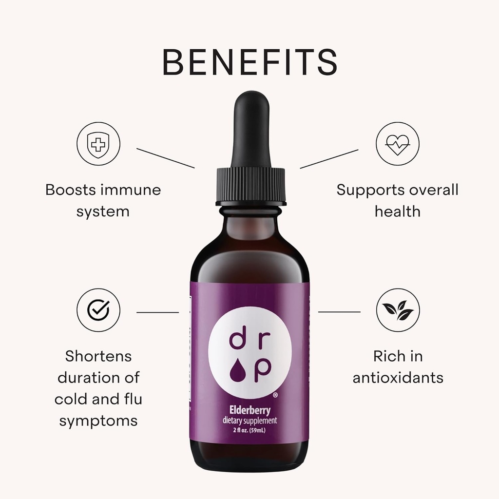 Elderberry Liquid Drops with Vitamin C – Immune Support Supplement for Kids & Adults – Vegan, Gluten Free, Non-GMO, No Sugar, No Artificial Preservatives – 2 Month Supply by Drop Supplements 4
