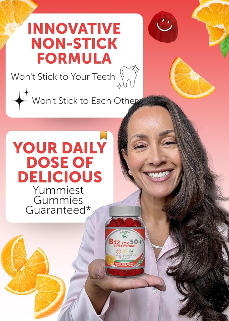 Lunakai USA Made Vitamin B12 for Adults 50+ & Magnesium Glycinate Gummies Bundle, Supports Energy, Mood, Relaxation & Stress Relief, Non-GMO, Vegan, 60ct Each 4