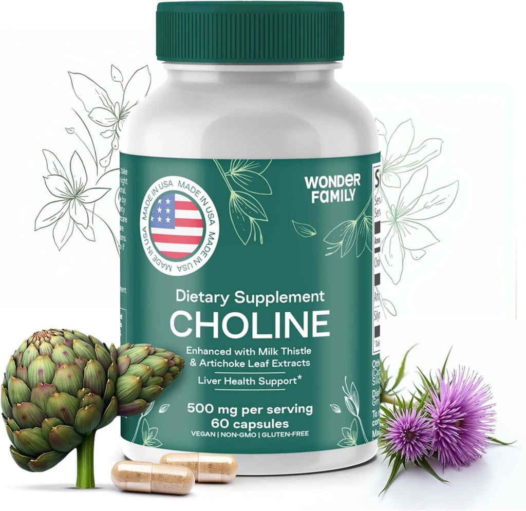 Choline Bitartrate 500MG - Premium Choline Supplements - Liver Support Supplement & Gallbladder Supplements - Colina Suplemento 500 mg Orgánica - Brain Vitamin for Memory and Focus - 60 Choline Caps 2