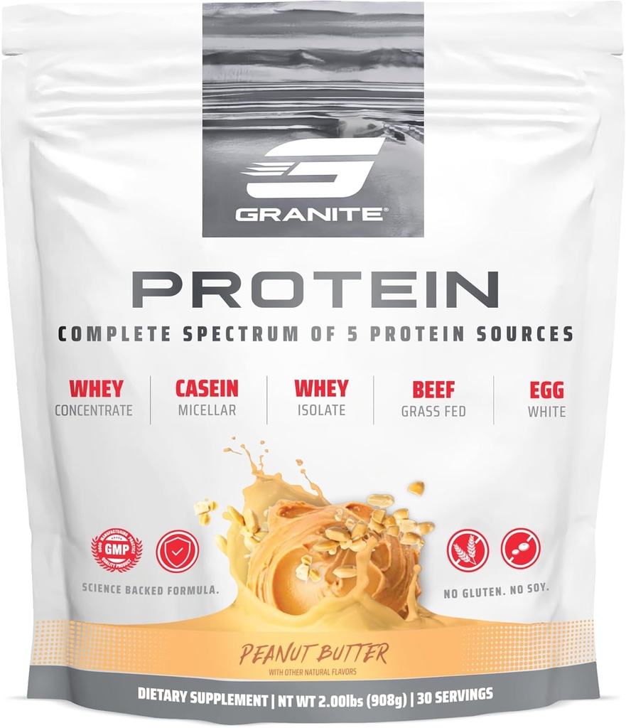Granite Nutrition Protein Powder - Premium 5-Source Blend (Whey, Casein, Egg, Grass-Fed Beef) for Lean Muscle and Recovery - Peanut Butter Flavor, 30 Servings 2