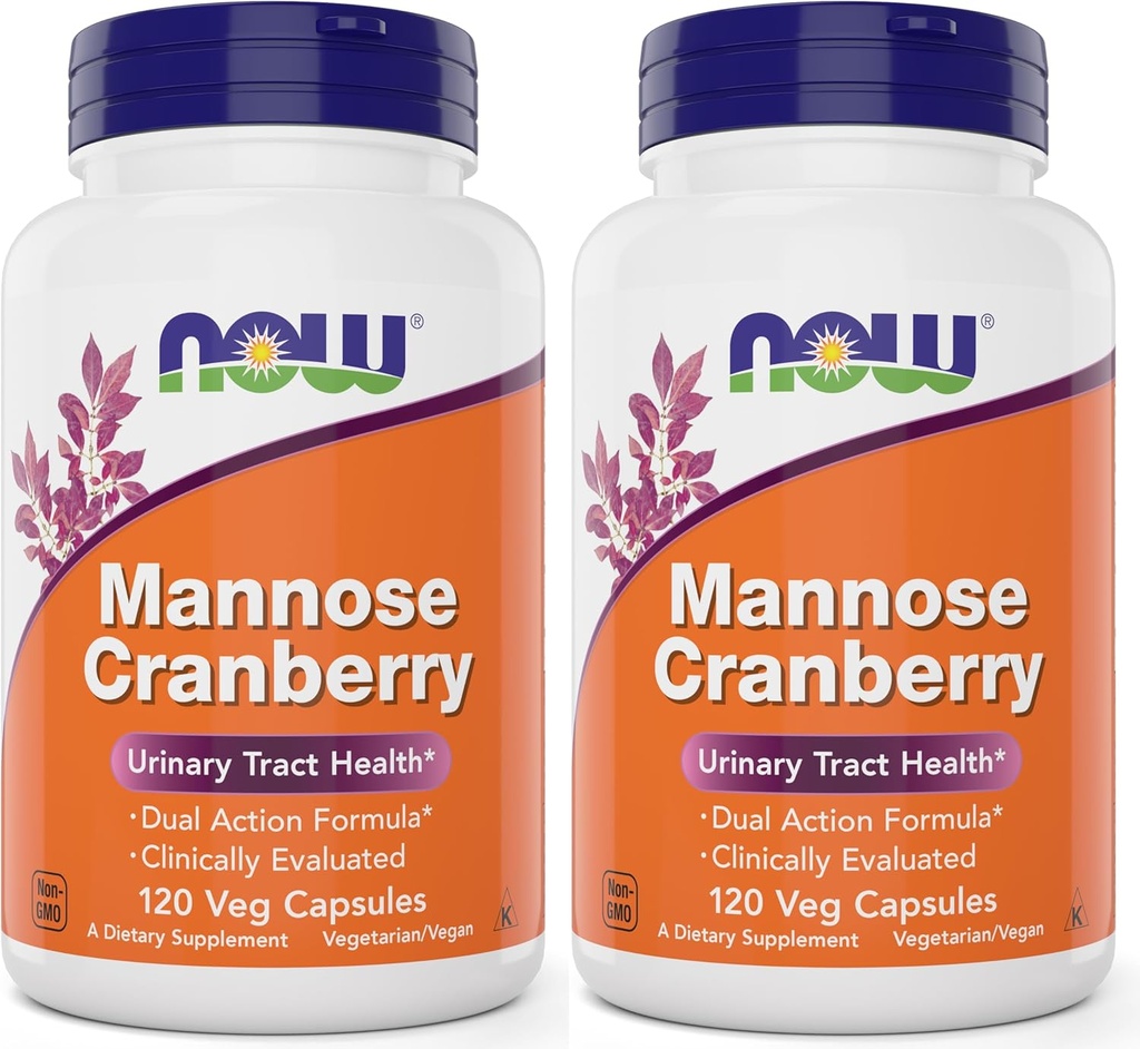 NOW Foods Mannose Cranberry, 120 Capsules (Pack of 2) - with PAC - 450mg dMannose, 250mg Whole Cranberry - Urinary Tract Health* - Vegan Friendly Supplement, Non-GMO 2