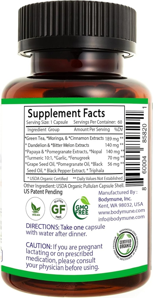 CholesterolSupport Heart Health Blend | USDA Organic Supplement w/Extracts of Green Tea, Dandelion, Bitter Melon, Moringa | 60-Day Supply | Vegan, Non-GMO, Gluten-Free, Made in USA 4