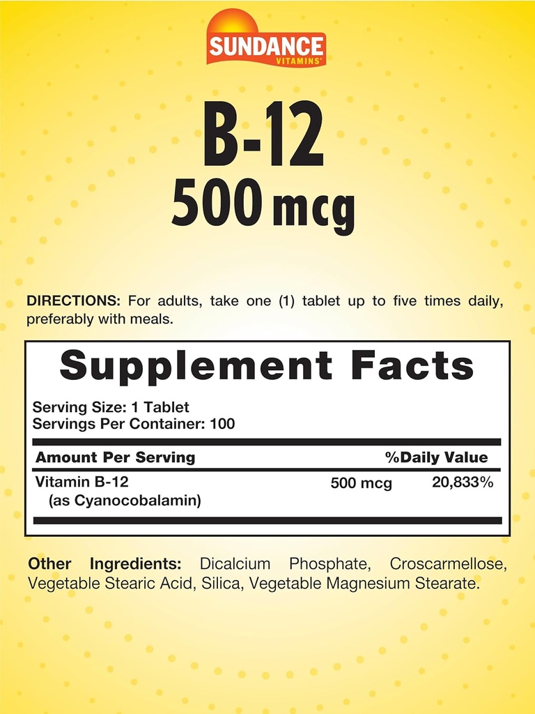 Sundance Vitamin B-12 | 500mcg | 90 Vegetarian Tablets | Essential Vitamin Supplement | Non-GMO and Gluten Free Formula 3