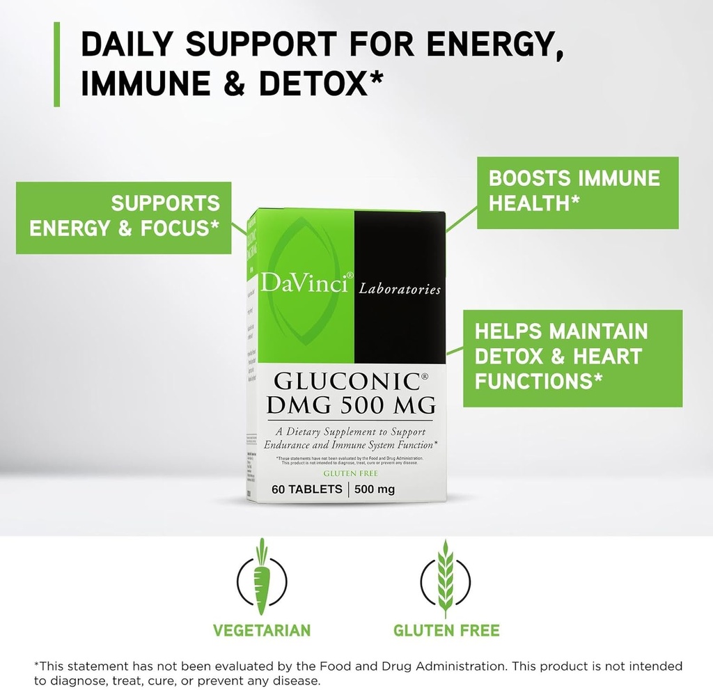DAVINCI Labs Gluconic DMG 500 mg - Dietary Supplement to Support Endurance and Immune System Function* - with 500 mg N,N-Dimethylglycine per Tablet - Vegetarian - Gluten-Free - 60 Chewable Tablets 4
