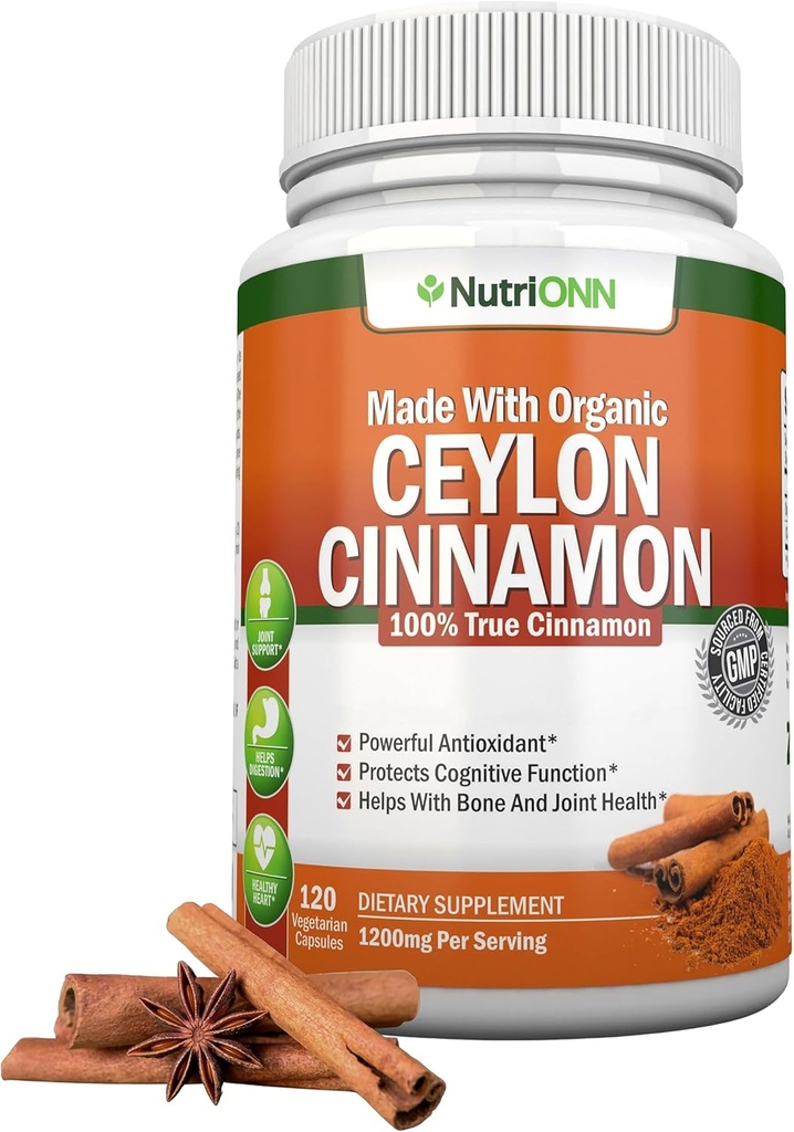 Organic Ceylon Cinnamon 1200 mg | 120 Vegan Capsules | True Cinnamomum verum from Sri Lanka | Non-GMO, Third-Party Lab Tested, Low Coumarin, GMP Certified 2