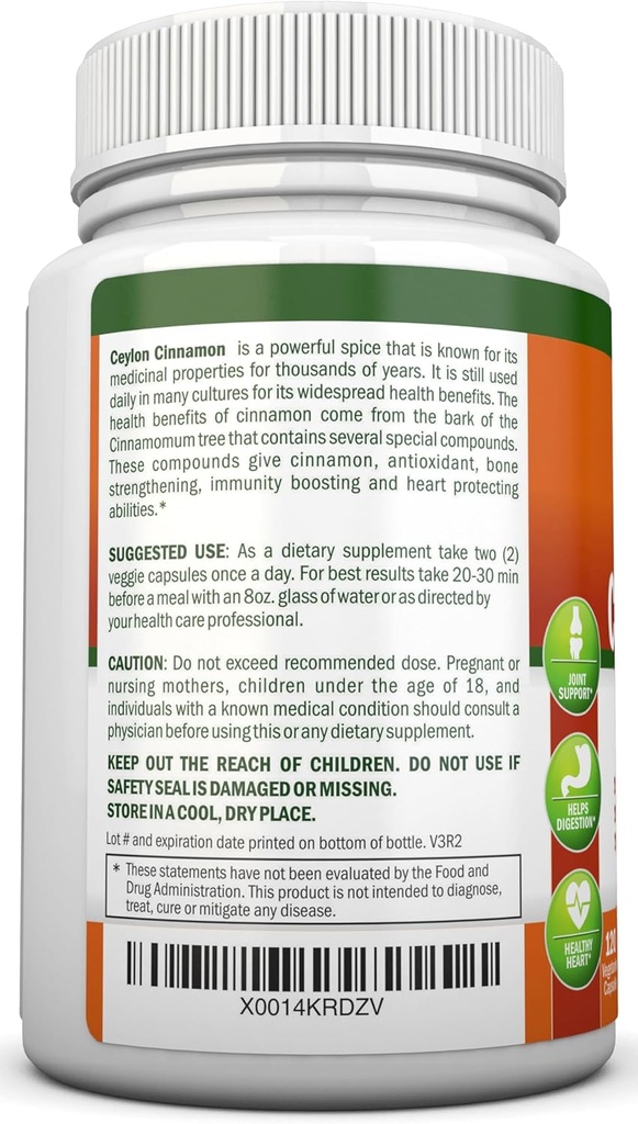 Organic Ceylon Cinnamon 1200 mg | 120 Vegan Capsules | True Cinnamomum verum from Sri Lanka | Non-GMO, Third-Party Lab Tested, Low Coumarin, GMP Certified 6