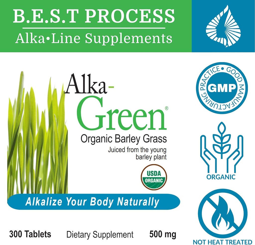 Alka•Green Tablets Best Process Alkaline — Nutrient Dense Organic Barley Grass Supplement — Natural Source of Enzymes & Amino Acids 3