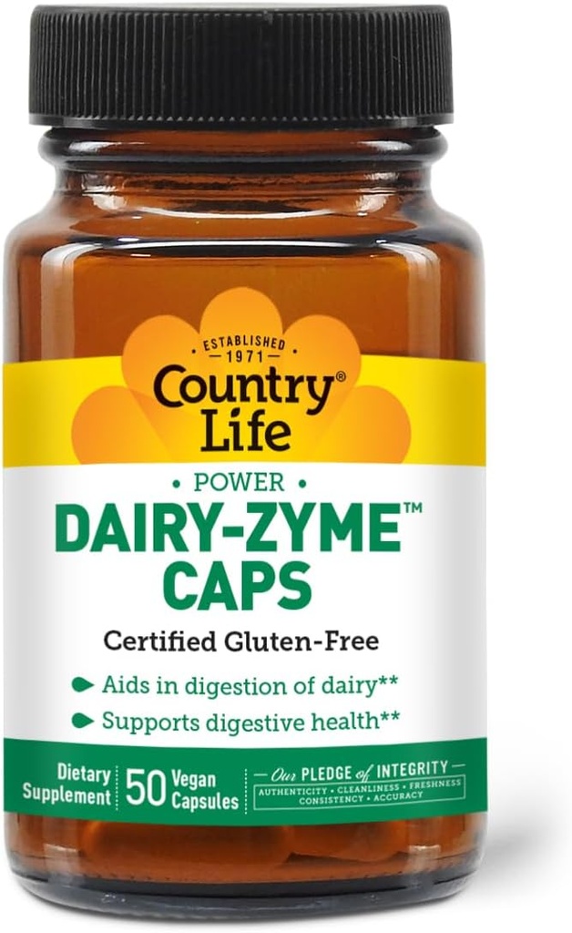 Country Life Dairy-Zyme - Digestive Enzymes for Dairy Relief - Lactase Enzyme Supplement for Lactose Intolerance - 6000 Lactase Units - Gluten-Free, Non-GMO - 50 Vegan Capsules 2
