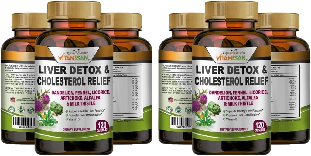 VITAMISAN Liver Cleanse Detox Supplements with Milk Thistle-Fennel-Alfalfa-Vitamin B-Artichoke-Dandelion Root Support Men & Women 120 Caps Detox Cleanse & Boost Immune 3