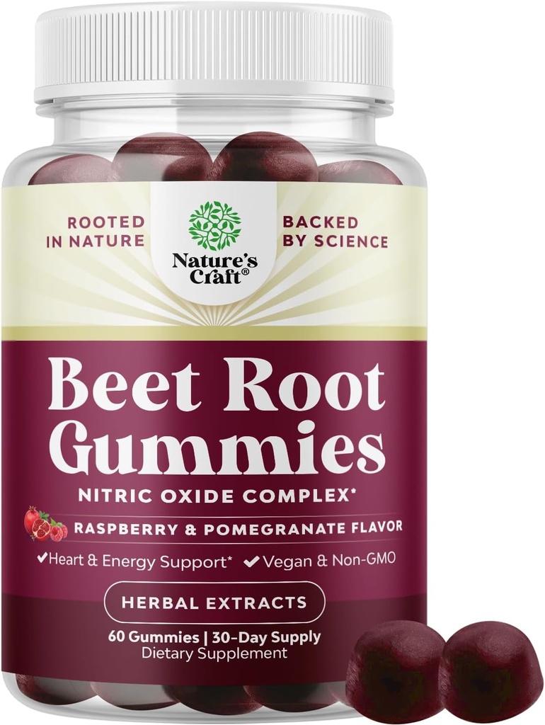 Flow Boosting Beet Root Gummies - Invigorating Beet Gummies for Adults Nitric Oxide Energy & Heart Health Support with Grapeseed Pomegranate & Vitamin B12 - Vegan Non-GMO & Gluten Free (1 Month) 2