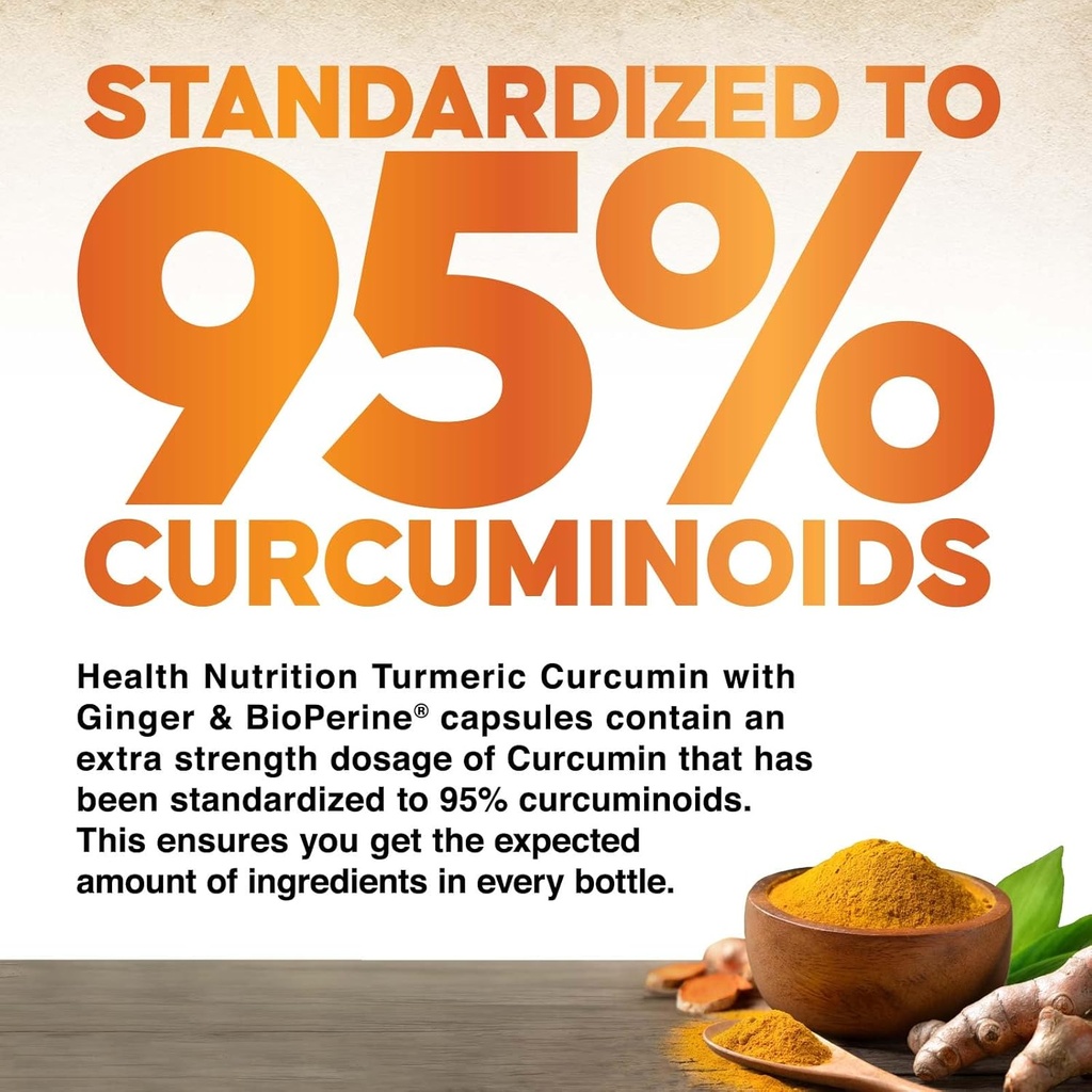 Turmeric Curcumin Supplement 2600mg - with Organic Ginger & Turmeric, 95% Curcuminoids, BioPerine Black Pepper for Best Absorption, Nature's Vegan Joint Support, Non-GMO, Bottled in USA - 120 Capsules 6