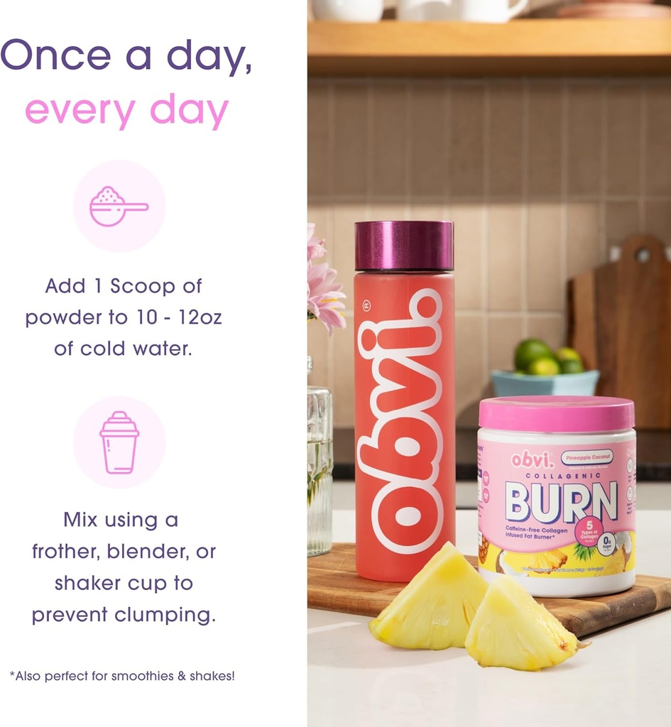 Obvi Collagenic Burn Powder | Multi-Collagen Peptide Blend with GBB, Ashwagandha & Green Coffee | Pineapple Coconut, 25 Servings 6