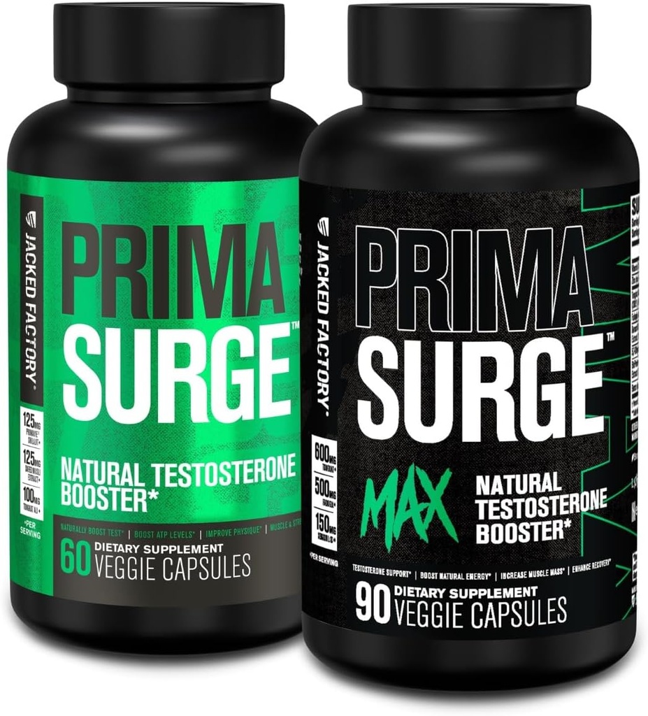 Jacked Factory Testosterone Booster for Men PRIMASURGE - w/Tongkat Ali, PrimaVie, Ashwagandha (60 Capsules) & Primasurge Max Mens Testosterone Booster (90 Capsules) 2