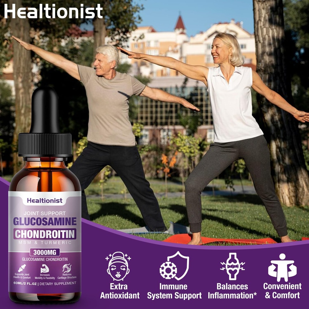 1 Pack Glucosamine Chondroitin MSM Liquid Drops, Extra Strength Joint Support Supplement for Adults Men & Women, Quercetin Boswelia, Bromelain, Antioxidant Immune Support (2 Fl oz) 6