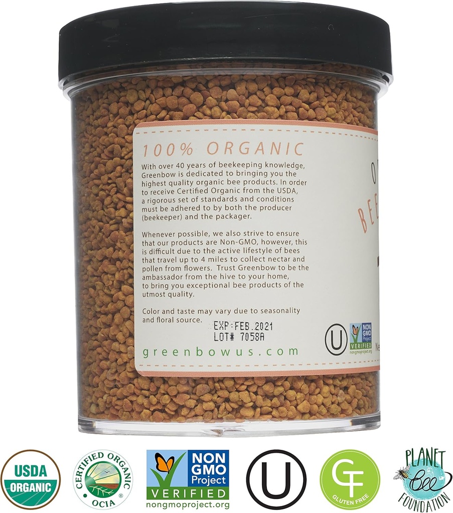 Greenbow Organic Bee Pollen - 100% USDA Certified Organic, Non-GMO, Halal, Kosher Certified, Pure & Natural Bee Pollen - Superfood Packed with Proteins, Vitamins & Minerals - Gluten Free - 311g 4