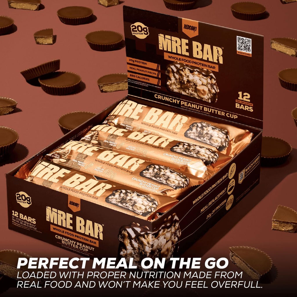 REDCON1 MRE Protein Bar, Crunchy Peanut Butter Cup - Contains MCT Oil + 20g of Whole Food Protein - Easily Digestible, Macro Balanced Low Sugar Meal Replacement Bar (12 Bars) 5