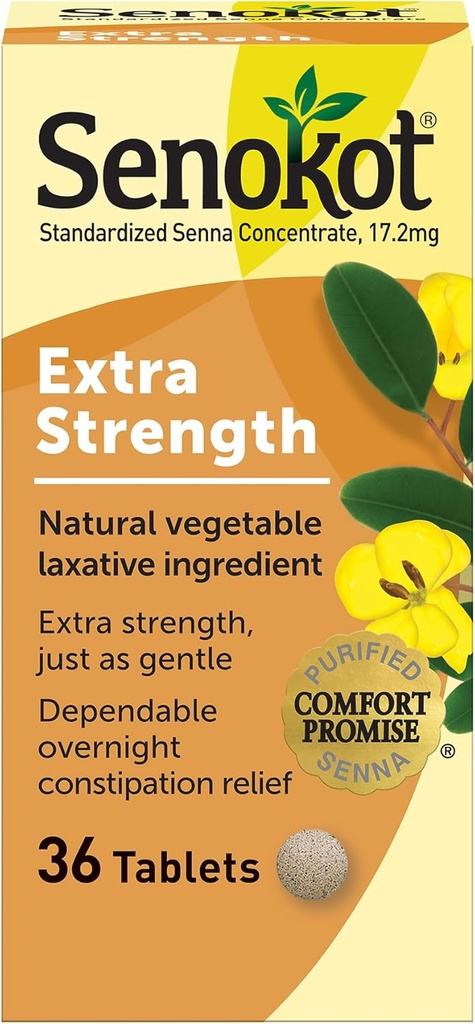 Senokot Extra Strength Natural Vegetable Laxative & S Dual Action 60 Tablets, Natural Vegetable Laxative Ingredient Plus Stool Softener Tablets 3