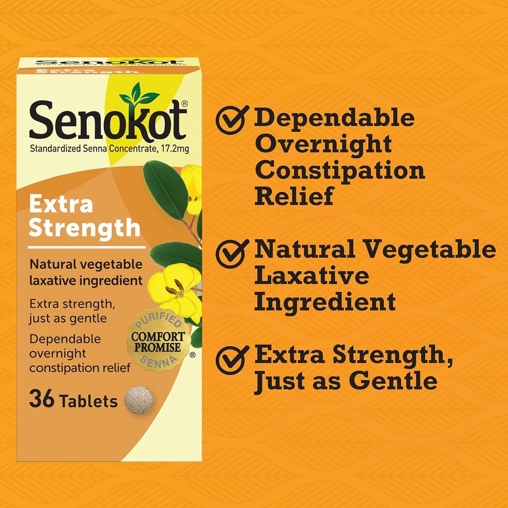 Senokot Extra Strength Natural Vegetable Laxative & S Dual Action 60 Tablets, Natural Vegetable Laxative Ingredient Plus Stool Softener Tablets 4