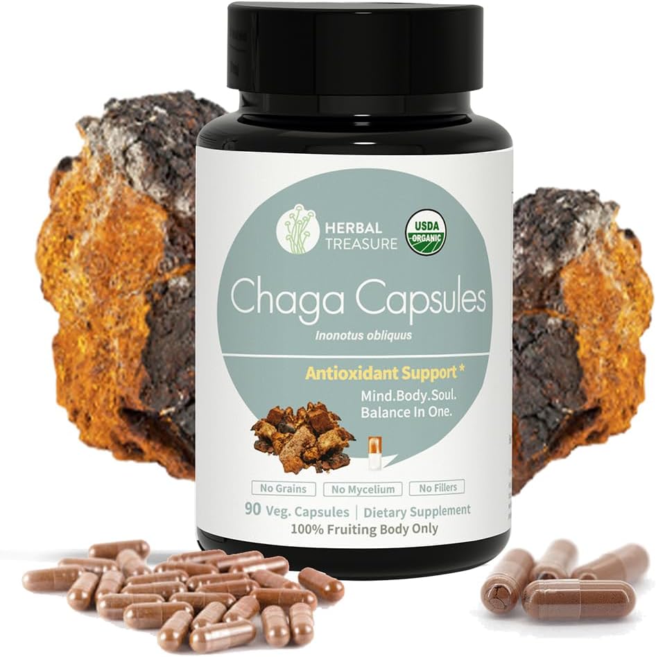 Herbal Treasure Chaga Mushrooms Powder Capsules, Mushroom Supplement for Functional Mushrooms, Chaga Mushroom Capsules for Energy, & Immune Support, Organic Mushroom Supplement 90 Caps 2