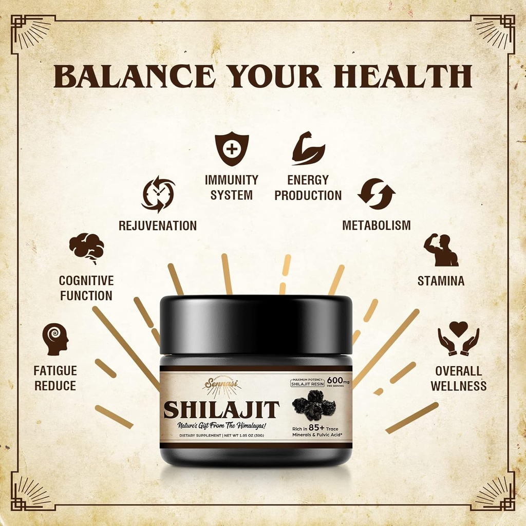 Shilajit Pure Himalayan Organic Shilajit Resin - 600mg Maximum Potency Natural Organic Shilajit Resin with 85+ Trace Minerals & Fulvic Acid for Energy, Immune Support, 30 Grams (4 Pack) 5